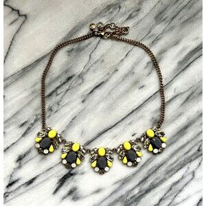 J. Crew gray, neon yellow, clear, and opal statement necklace crystal rhinestone